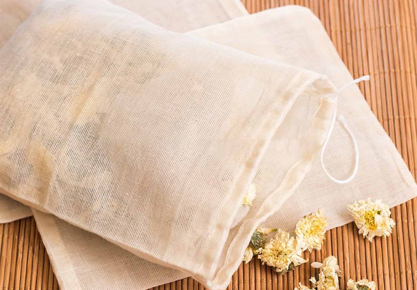  » 100% Cotton gauze fabric drawstring tea bag