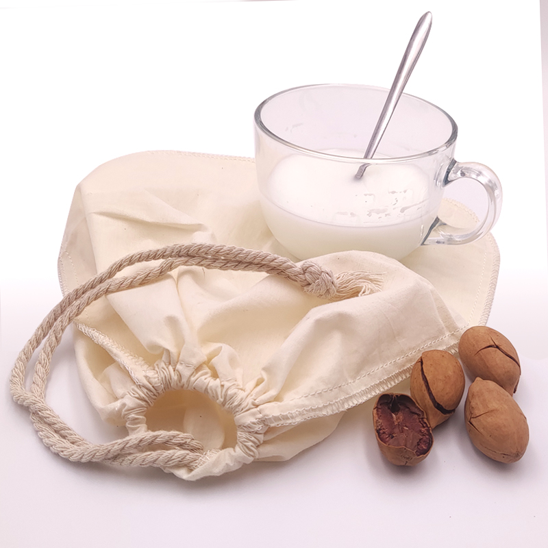 Bolsa de filtro de leche de nuez de algodón orgánico de grado alimenticio reutilizable para jugo de fruta de almendra Bolsas de tela de filtro de café de café frío lavables