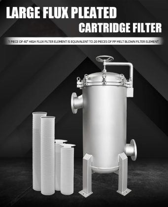 Large flux pleated cartridge filter